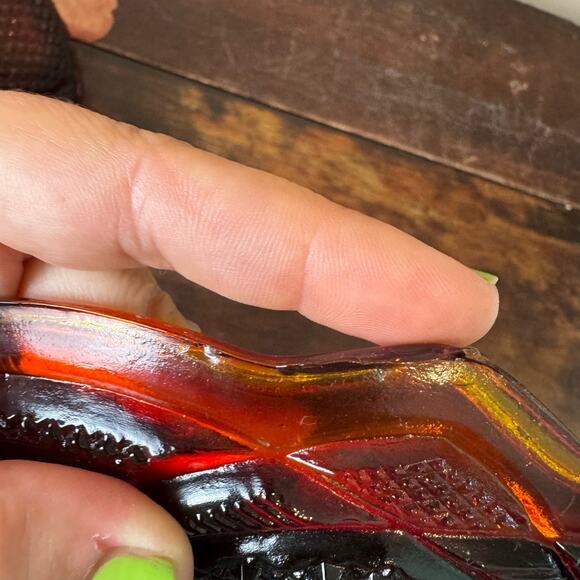 Vintage Antique? Depression Pressed Red Cadmium Glass Covered Butter Dish GLOWS - Picture 12 of 15